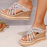 Floral Print Chunky Platform Sandal Women Plus Size Cross Strap Open Toe Sandals Ladies Non Slip Thick Bottom Wedge Sandal Mujer
