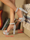 2025 Big Size 42 Sexy Crystals High Heels Sandals Women Bling Rhinestones Summer Ankle Strap Wedding Shoes Platform Party Sandal