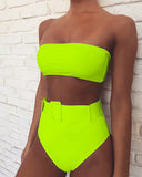 2026 Sexy Bikini Bandeau Women Swimwear Swimsuit Push Up Solid High Waist Bikinis Set Bathing Suit Bikini Female Waistband Decor