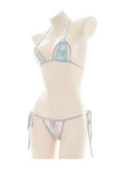 Summer Micro Bikini Set Women Swimwear Laser Holographic Halter Tops Bra Thong Bathing Suit Beachwear Brazilian Biquini