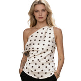 Women’s Satin Off Shoulder Tank Tops Trendy Sleeveless Dots Print Asymmetric Tops Summer Slim Fit Vest
