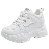 White Platform Women's Sneakers 2025 Autumn Lace-Up Thick Bottom Sports Shoes Woman Pu Leather Breathable Walking Shoes Female