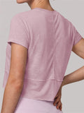 Quick Drying Pink Black Yoga T Shirts Women Short Sleeve O Neck Loose Fitness Tops Outdoor Lightweight Ruffles Short T-shirts