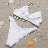 Ribbed Underwired V-Bar Bikini 2026 Women Swimsuit Female Swimwear Two Pieces Bikini Set Knotted Push Up Bathing Suit Swim Lady