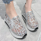 Spring Autumn Luxury Crystal Sneakers Women Breathable Mesh Sports Shoes for Woman Retro Low Top Platform Vulcanize Shoes Lady