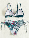 Tropical Print Bikini 2026 Women Drawstring Swimwear Female Push Up Swimsuit Beachwear Bathers Bathing Swimming Swim Suit