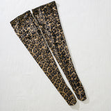 Women Leopard Print Bodysuit With Gloves Leggings Hollow Out Backless Deep V Suspenders Sleeveless Bodysuits Charming Thin 3X4C