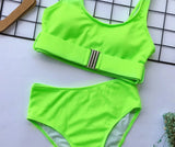 4 Colors Bikini Women Solid High Waist Swimwear Swimsuit Buckle Design Female Beach Bikinis Set Bathing Suit Bikini Taille Haute