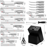Stainless Steel Kitchen Knife Set With Block Sharpener Scissors