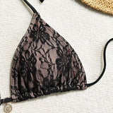Sexy Lace Micro Mini String Halter Bikinis Sets 3pcs with Cover Skirt Black and Red 2 Color Swimwear Swimsuit Bathing Suit