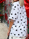 Summer T-Shirt Women Casual Loose Fit Stylish Love Heart Print Crew Neck Short Sleeve Tops
