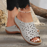 Fashion Plus Size Hollow Slippers for Women Summer 2025 Soft Sole Med Heel Sandal Woman New Arch Support Peep Toe Slides Mujer