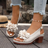 Summer Flower Decor Thick Heeled Sandals Women Plus Size 43 Lightweight High Heel Sandals Woman Back Strap Peep Toe Sandles 2026