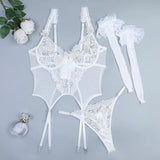 Toucheart Embroidery Floral Sexy Lingerie Panty Garters3PCS Skinny Plunge Patchwork See-through Romantic Private Interesting Set