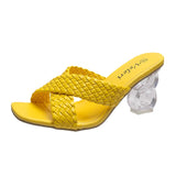 Transparent Strange High Heels Sandals Women Summer  Plus Size Weave Female Slippers Fashion Yellow Open Toe Slides
