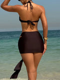 3PCS With Skirt Halter Metal Ring Bikini Female Swimsuit Women Swimwear Three-pieces Bikini set Bather Bathing Suit Swim K7157