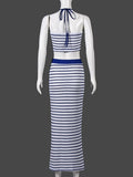 Summer slim temperament hot girl striped halterneck backless skirt suit vest casual suit