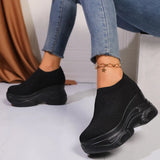 Black White Chunky Platform Knitted Sneakers Women Slip On Thick Bottom Vulcanizd Shoes Woman Breathable Mesh Walking Shoes