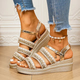 Luxury Golden Wedges Heel Sandals Women Gold Rivets Chunky Platform Sandles Woman Fashion Woven Thick Bottom Gladiator Sandals