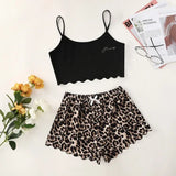 Sexy Alien Print Sling Sleepwear Women's Pajamas Set V-Neck Pyjamas Female Homewear Sleeveless Cute  Top And Shorts