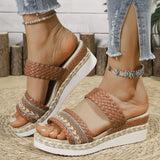 Bohemia Style Wedge Heel Sandals Women 2025 Summer Woven Platform Slippers Woman Lightweight Non Slip Thick Sole Casual Sandles