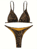 2024 Micro Leopard Bikini Women High Cut  Bandage Push Up Swimsuit Sexy Bathing Suit Padded Thong Swimwear,summer Beach Vacation