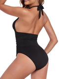 2026 Halter Swimsuit One Piece Sexy Solid Vintage Swimwear Women Bathers Bathing Swimming Swim Suit Padded Beachwear Summer
