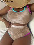 0XL - 4XL New Tie Dye Bikini Large Size Swimwear Plus Size Women Swimsuit Female Two-pieces Bikini set Bather Bathing Suit V5948
