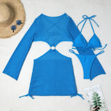 With Long Sleeve Cover Up Halter Bikini Women Swimwear Female Swimsuit Three-pieces Bikini set Bather Bathing Suit Swim V5123