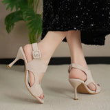 2026 Summer Fashion Buckle Pointed Toe Women's High Heel Sandals Anti-Slip Elegant Dress Fish Mouth Shoes Large Size Femininas