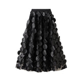 Women Tulle Tutu Skirt Solid Color 3D Dot Elastic Mesh Fairy A-Line Skirt for Beach Party Streetwear