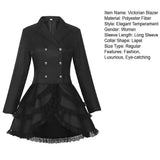 Women Double Breasted Victorian Steampunk Blazer Coat Gothic Tuxedo Tailcoat Jacket with Lace Hem Halloween Uniform Costume