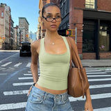 Women's Fashion Solid Tank Tops 2026 Streetwear Sleeveless T-shirt Female Square Collar Skinny Corset Y2K Girls Gray Crop Top