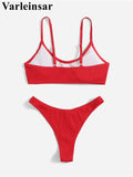 Ribbed High Leg Cut Bikini Female Swimsuit Women Swimwear Two-Pieces Bikini Set Brazilian Padded Bather Bathing Suit Swim V7126