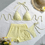 4 Colors Sexy Halter Bikini Female Swimsuit Three-pieces Bikini set With Shorts Women Swimwear Bather Bathing Suit Swim V7843W