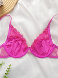 New fashionable rose red bra with steel ring lace thin sexy Lingerie semi transparent women's underwear 2635
