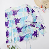 DEKA Sold Triangle Bikini Set Blouse Swimsuit Women Printed Halter Swimwear Cover Up Beach Wear 3 Pieces Sheer Bathing Suit