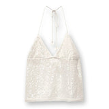Women Sequins Tank Tops V-Neck Tie-Up Halter Neck Casual Vest Summer Sleeveless Crop Tops Streetwear