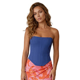 Women Solid Color Tube Tops Slim Tie Back Off Shoulder Sleeveless Crop Trendy Summer Tops Streetwear