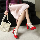 Spring Autumn New Style Fashion High-heeled Women's Shoes Color Block Round Head Shallow Mouth Buckle Square Heel Women's Shoes