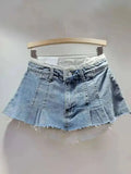 Women's Denim Skirt High Waist Pleated Patchwork Contrast Color Big Pockets Burrs A-line Mini Skirt 2026 Summer New SKIRTS 7W7E