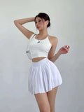 Preppy WOMENGAGA American Style Style High Waisted Slim Pleated Skirt For Women's Summer Ballet Skirt Fashion Women QI9Y