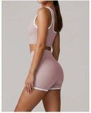 Summer Color Contrast Yoga Suit Women Shock-absorbing Sports Bra High Waist Hip Lifting Shorts Training Running Fitness Outfits