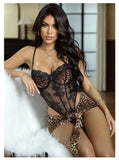 Leopard print sexy nightgown with underwire push-up jumpsuit and apron set | Free Pajamas w/ Purchase