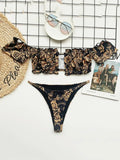 Sexy Ruffled Frill Off Shoulder Bikini Women Swimwear Female Swimsuit Two-pieces Bikini Set Ribbed Bathing Suit Swim Beach Wear