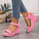 2026 New Platform Wedge Sandals Solid Color Round Headed Square Buckle  High-heeled Sandals