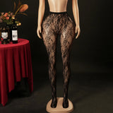 Leggings Tights One-piece Bare Leg Illusion Sexy Women's Floral Elastic Footed Fishnet Stockings Transparent Flower Print MXG2