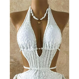 XS - L Deep V Neck Leopard Halter Women Swimwear Cut Out Wrap Around Bather Bathing Suit Swim One Piece Swimsuit Female K8077