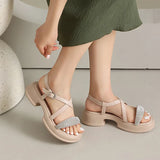 Summer High Heel Sandals Women's Outdoor Wear Thick Bottom Lightweight Trendy Small Size Beach Shoes Korean Style Footwear