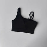 Women's Irregular Shoulder Strap Yoga Sports Bra Shockproof One-Piece Cup Running Vest for Training Fitness And Yoga